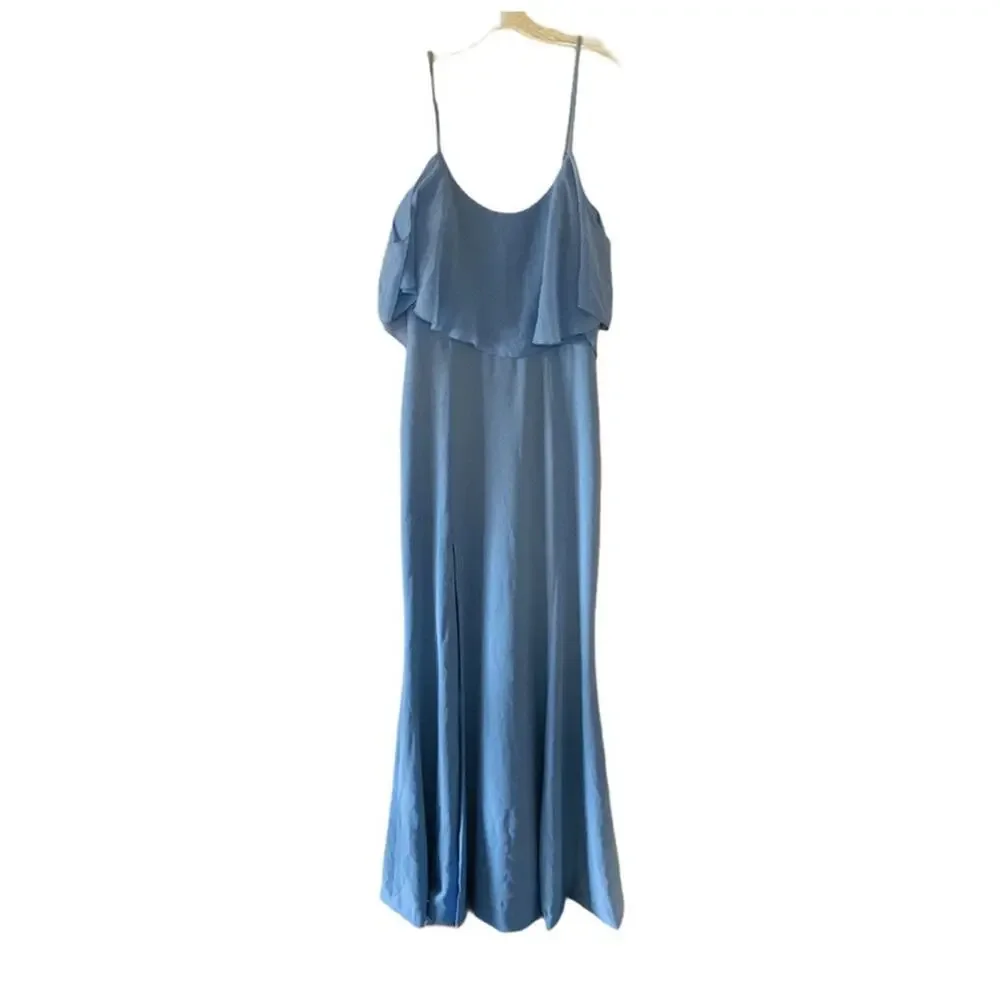 Dress The Population Diana Dress Size M Medium Front Slit Maxi Blue NWT - Picture 3 of 5